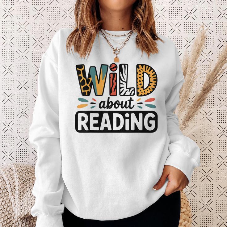 Wild About Reading Reading Books And Bookworm Library Day Sweatshirt Gifts for Her