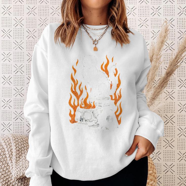 Witchy Creepy Goth Cat Skull Flames Occult Magic Books Comfort Colors Crop Top Sweatshirt Gifts for Her