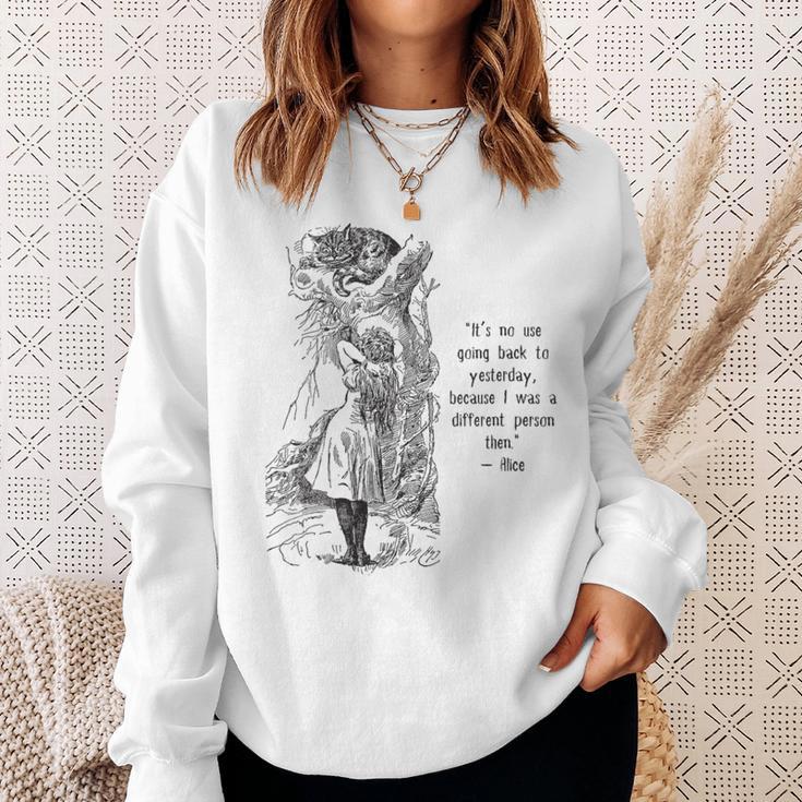 Women's Alice Adventures Wonderland Vintage Book Quote Lewis Carrol Sweatshirt Gifts for Her