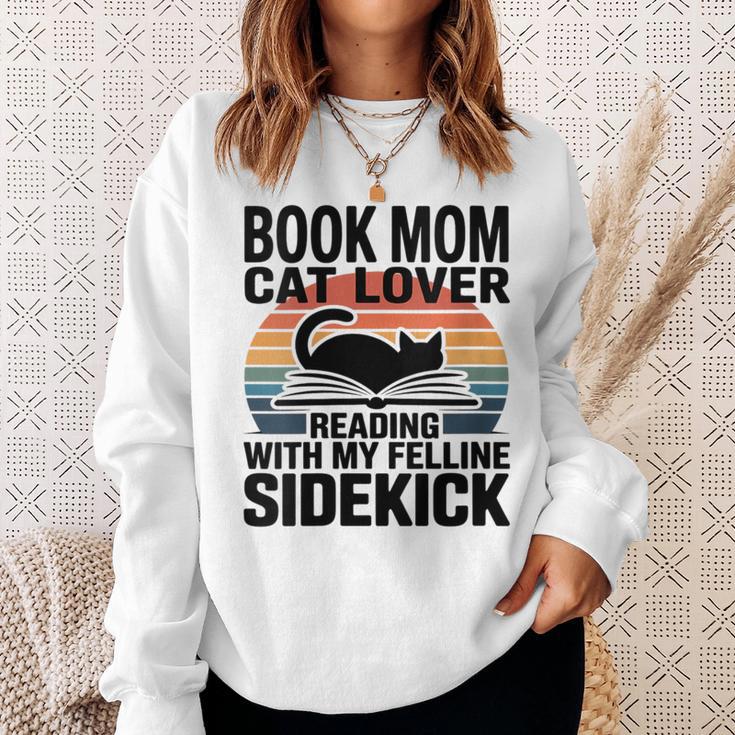 Women's Book Mom Cat Lover Reading With My Felline Sidekick Sweatshirt Gifts for Her