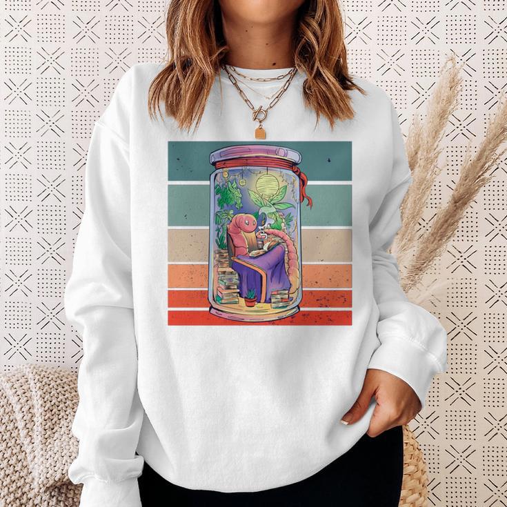 Worm Cozy Reading Books Plants Lamp Relaxation Nature Animal Sweatshirt Gifts for Her