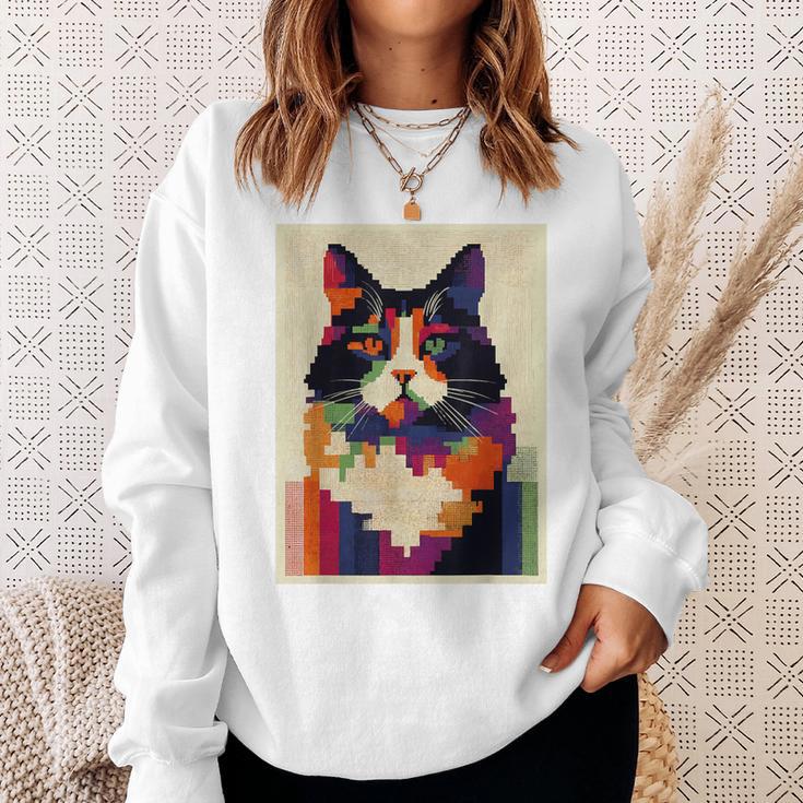 カラフル メインクーン 猫 芸術的 猫 動物 幾何学 アート スウェットシャツ 彼女への贈り物