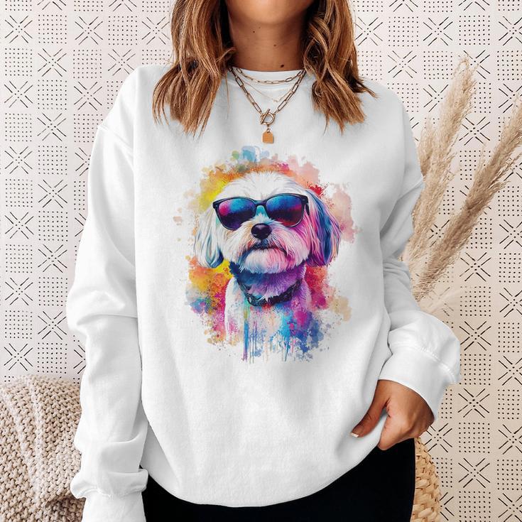 マルチーズ 犬 グラフィック ペット アートワーク サングラス マルチーズ スウェットシャツ 彼女への贈り物