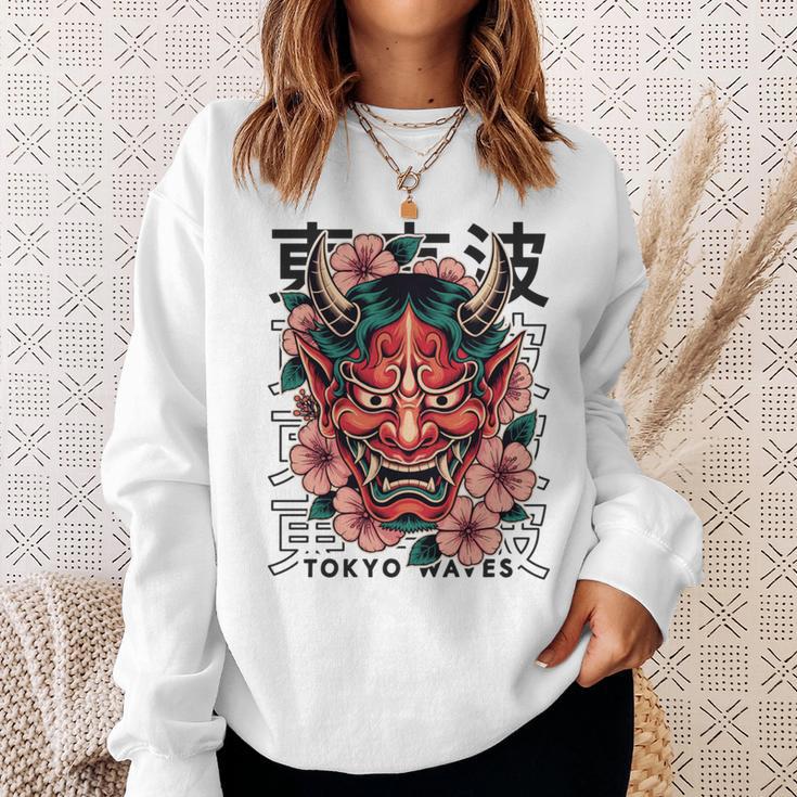 日本悪魔 般若 鬼 鬼 仮面 妖怪鬼 鬼 仮面 長袖tシャツ スウェットシャツ 彼女への贈り物