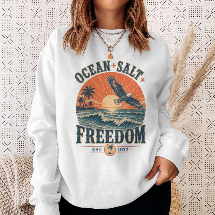 海 塩 自由 沿岸 愛国的 ワシ レトロ 夕日 長袖tシャツ スウェットシャツ 彼女への贈り物
