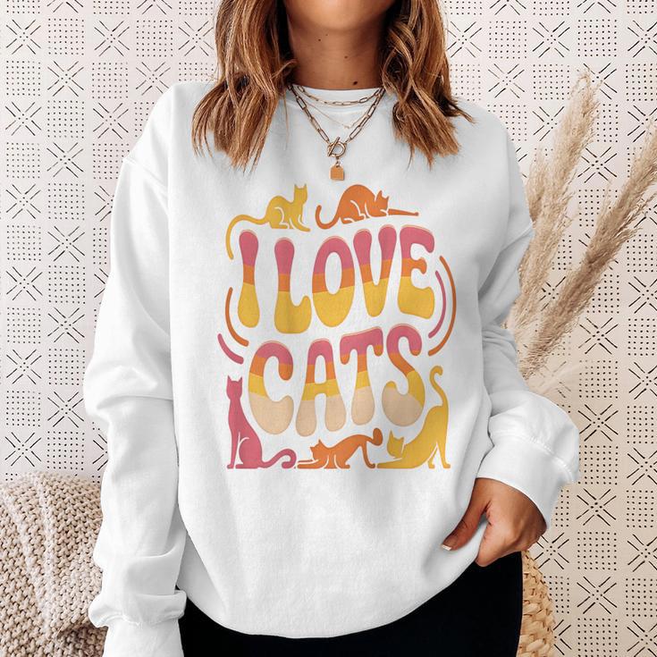 バックプリント 猫好き 引用 おもしろ猫 ミーム I Love Cats スウェットシャツ 彼女への贈り物