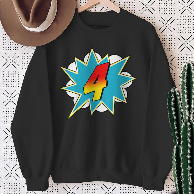 4-4th Birthday Superhero Four Years Old Comic Book Sweatshirt Gifts for Old Women