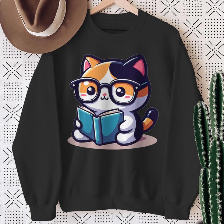 Adorable Book Lover Calico Cat With Reading Glasses Cute For Men Women Kids Sweatshirt Gifts for Old Women Adorable Book Lover Calico Cat With Reading Glasses Cute For Men Women Kids Sweatshirt Gifts for Old Women