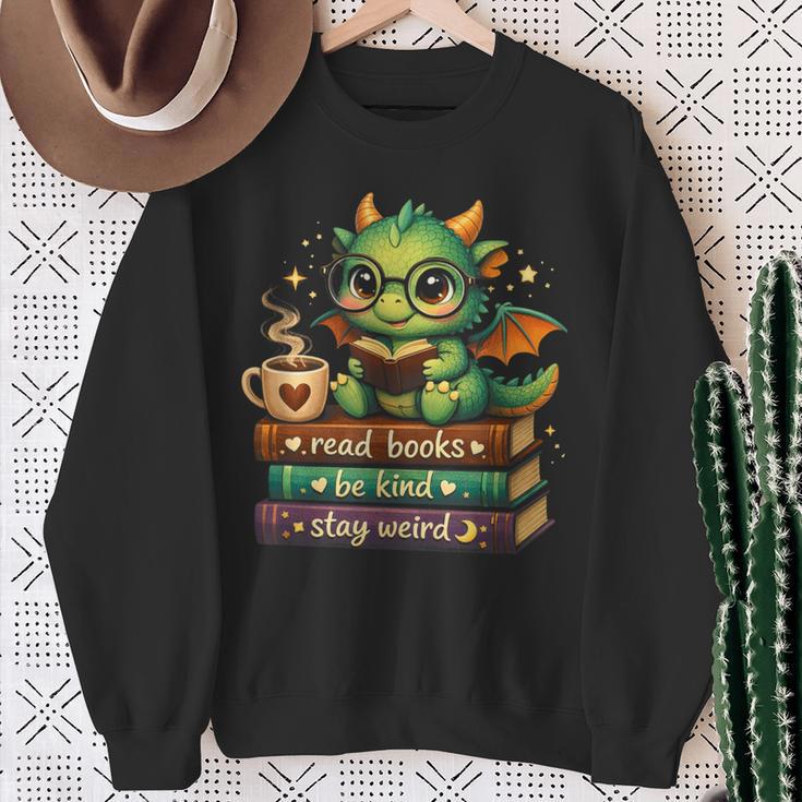 Adorable Dragon Read Books Be Kind Stay Weird Fantasy Lover Sweatshirt Gifts for Old Women