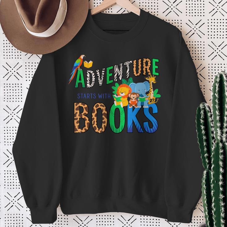 Adventure Starts With Books Jungle Animals Kids Reading Them Sweatshirt Gifts for Old Women Adventure Starts With Books Jungle Animals Kids Reading Them Sweatshirt Gifts for Old Women