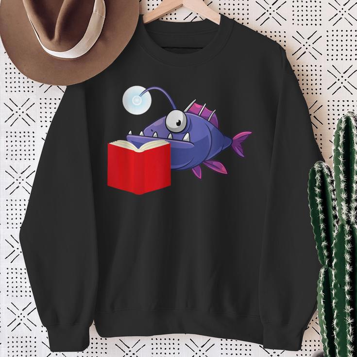 Anglerfish Reading Book Sweatshirt Gifts for Old Women
