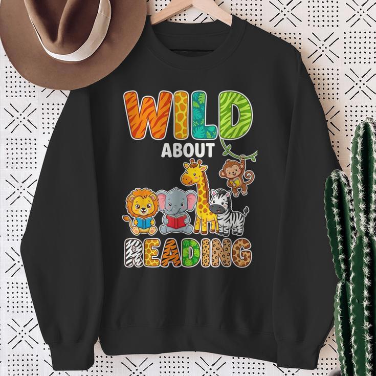 Animal Print For Boys Girls Kids Wild About Reading Books Sweatshirt Gifts for Old Women