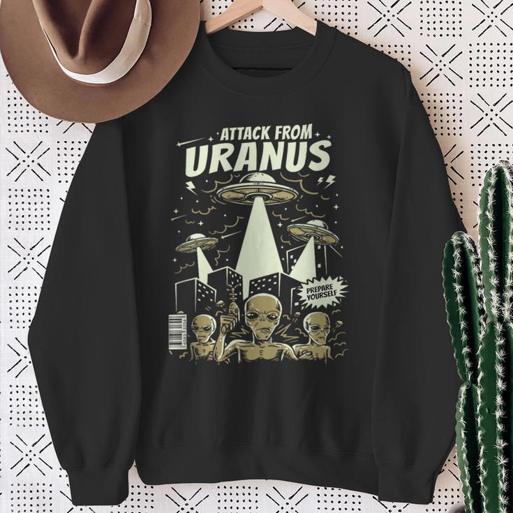 Attack From Uranus Retro Space Alien UFO Comic Book Sweatshirt Gifts for Old Women