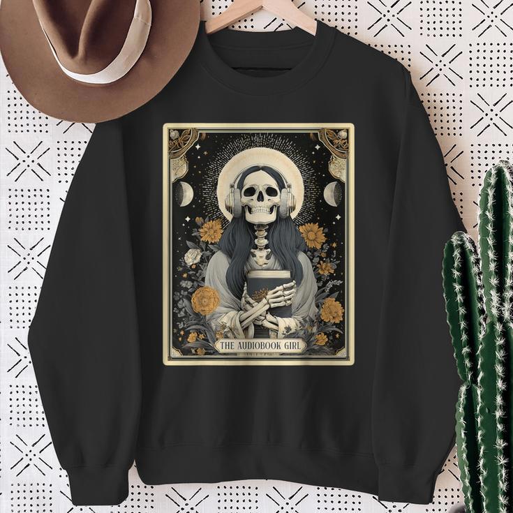 The Audiobook Girl Books Headphones Tarot Card Skeleton Sweatshirt Gifts for Old Women