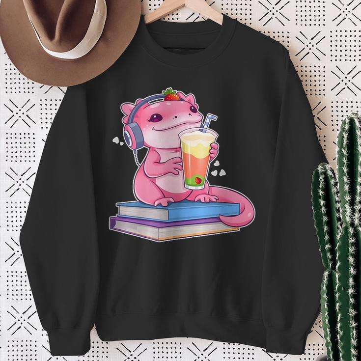 Axolotl With Strawberry Matcha And Books Sweatshirt Gifts for Old Women