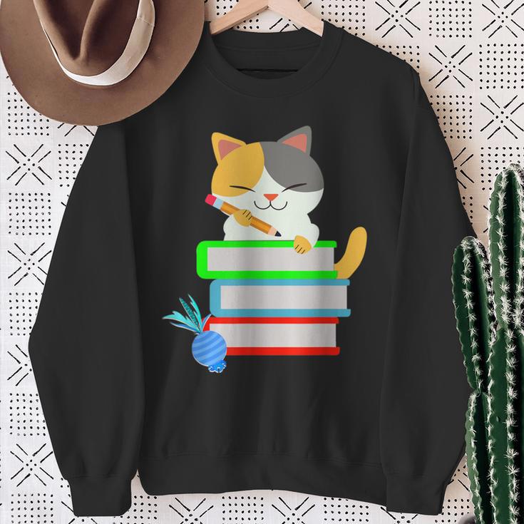 Back To School Kawaii Cat School Books Homework For Men Women Kids Sweatshirt Gifts for Old Women