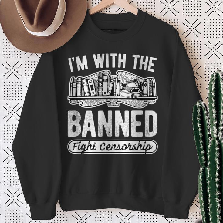 Banned Books Fight Censorship I'm With The Banned Book Pun Sweatshirt Gifts for Old Women Banned Books Fight Censorship I'm With The Banned Book Pun Sweatshirt Gifts for Old Women