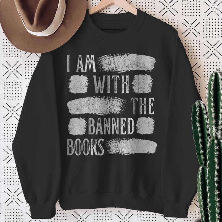 I Am With The Banned Books Reading Lovers Protest Book Bans Sweatshirt Gifts for Old Women I Am With The Banned Books Reading Lovers Protest Book Bans Sweatshirt Gifts for Old Women