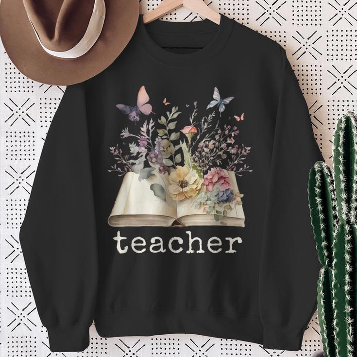 Beautiful Floral Open Book Teacher Men Women Sweatshirt Gifts for Old Women