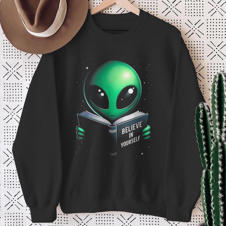 Believe In YourSelf Cute Alien Reading Book Sweatshirt Gifts for Old Women