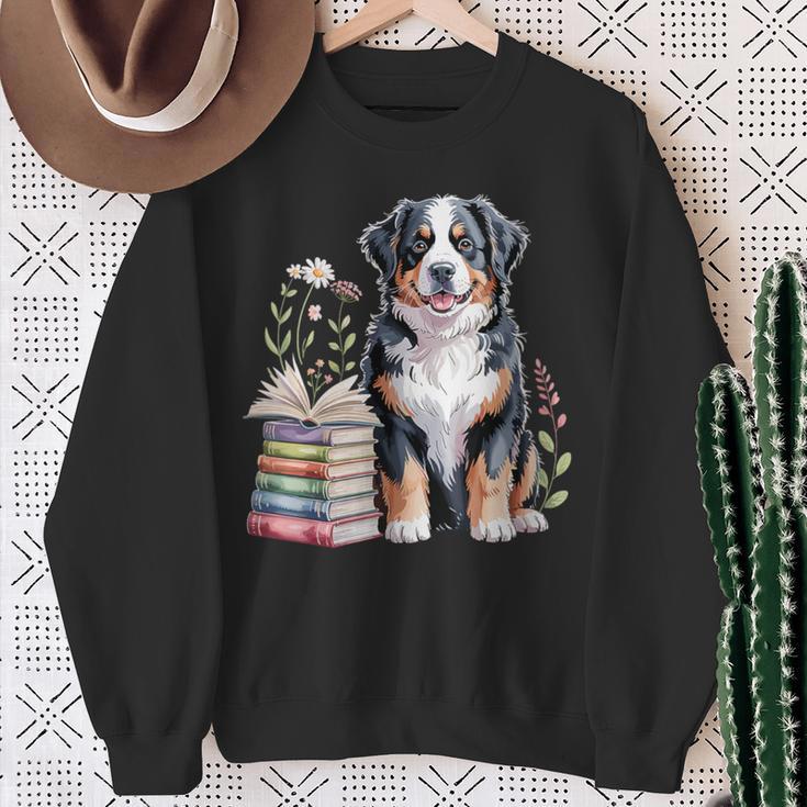 Bernese Mountain Dog Berner Bookworm Flowers Book Reading Sweatshirt Gifts for Old Women