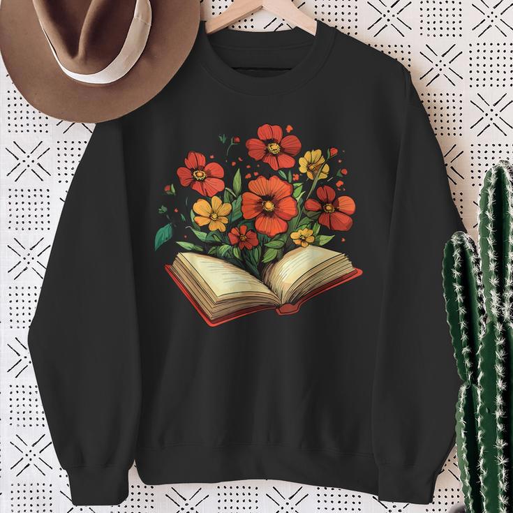 Book With Blooming Flowers Reading Nature Garden Sweatshirt Gifts for Old Women
