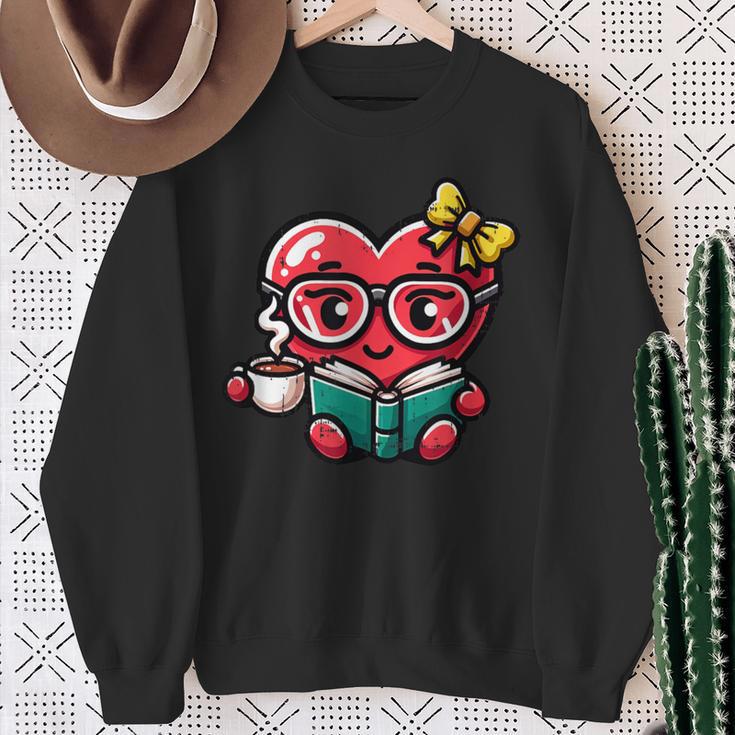 Book Coffee Valentines Cute Heart Lover Women Girl Sweatshirt Gifts for Old Women