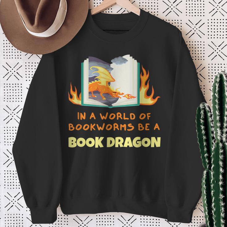 Book Dragon Librarian Book Lovers Sweatshirt Gifts for Old Women