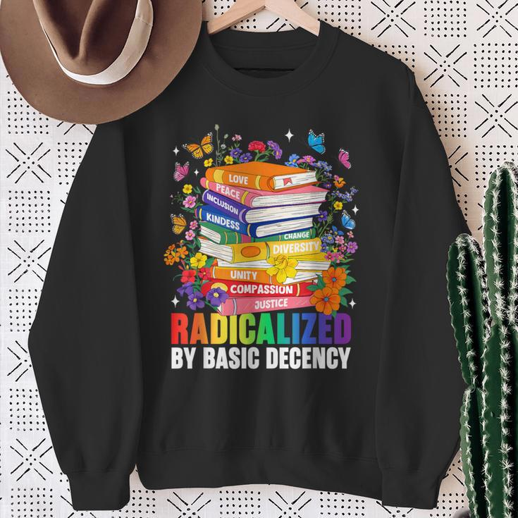 Book Flower Radicalized By Basic Decency Feminist LGBT 2026 Sweatshirt Gifts for Old Women