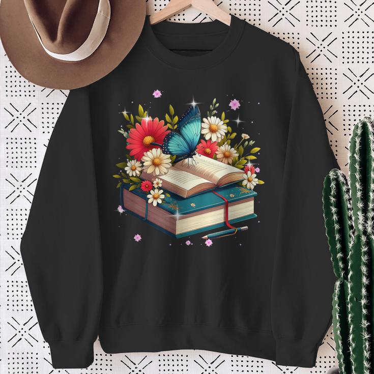 Book Flowers And Butterfly Beautiful Reading Reader Sweatshirt Gifts for Old Women