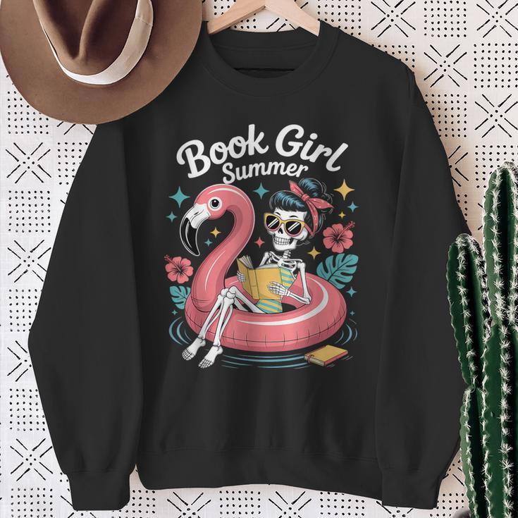 Book Girl Summer Skeleton Reading Books Lovers Beach Sweatshirt Gifts for Old Women