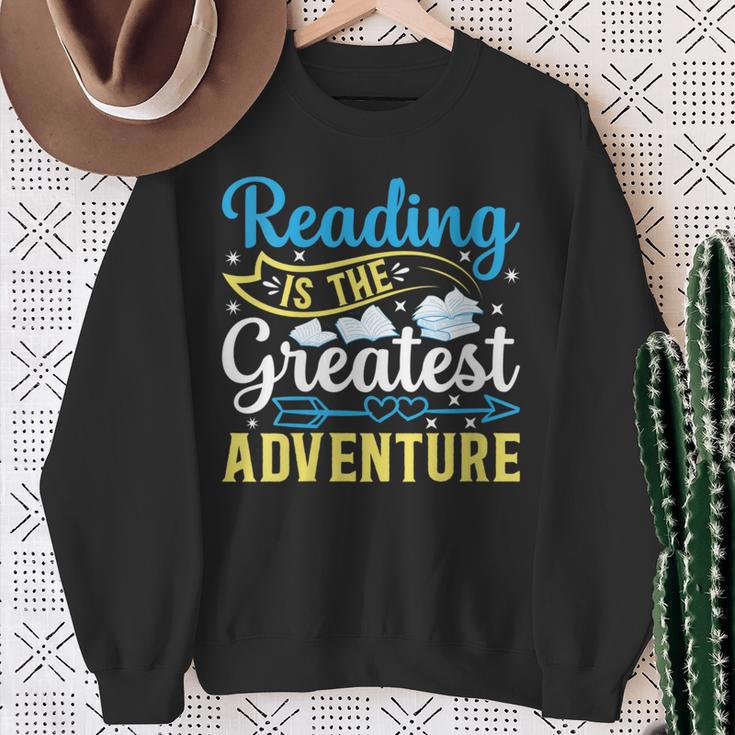 Book Librarian Reading Is The Greatest Adventure Book Lover Sweatshirt Gifts for Old Women