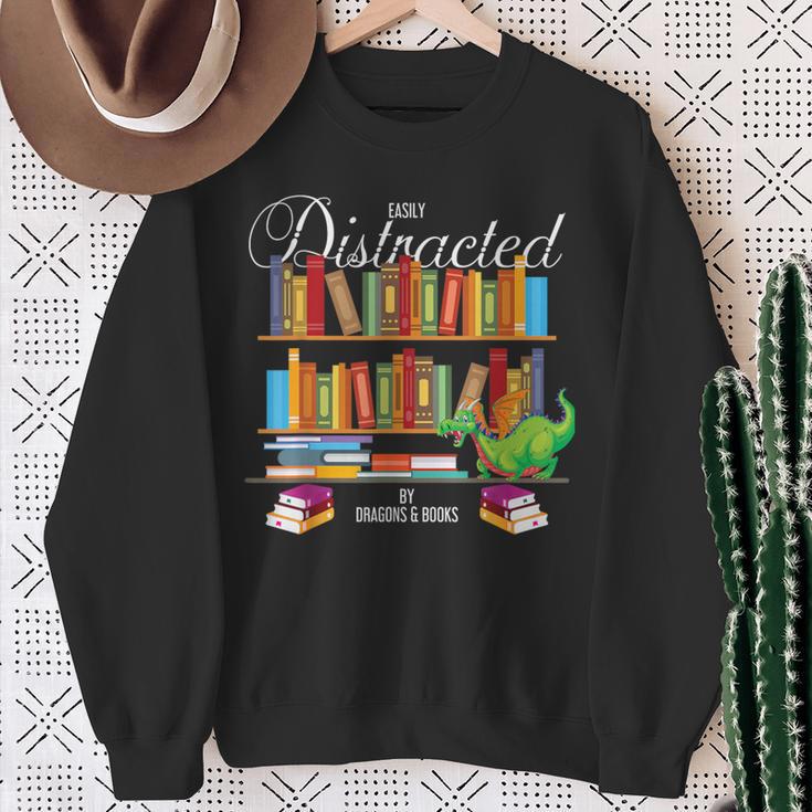Book Lover Distracted By Books & Dragons Bookworm Sweatshirt Gifts for Old Women Book Lover Distracted By Books & Dragons Bookworm Sweatshirt Gifts for Old Women