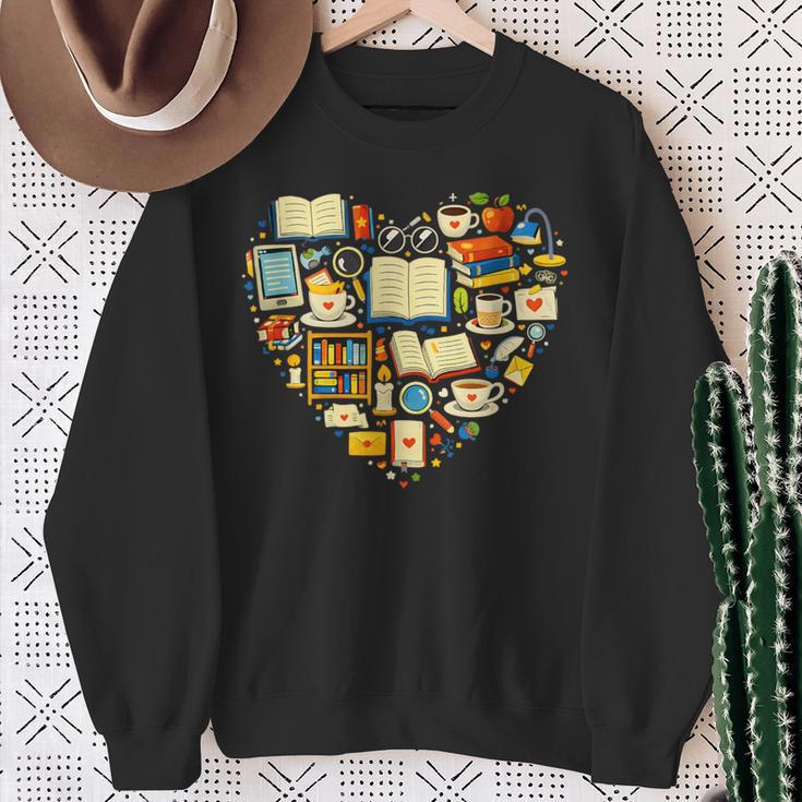 Book Lover Heart Reading Stack Bookworm Sweatshirt Gifts for Old Women