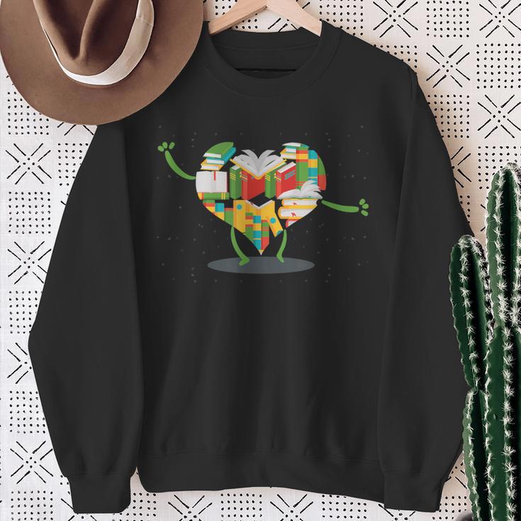 Book Lover Heart Shape Reading Club Librarian Bookworm Sweatshirt Gifts for Old Women