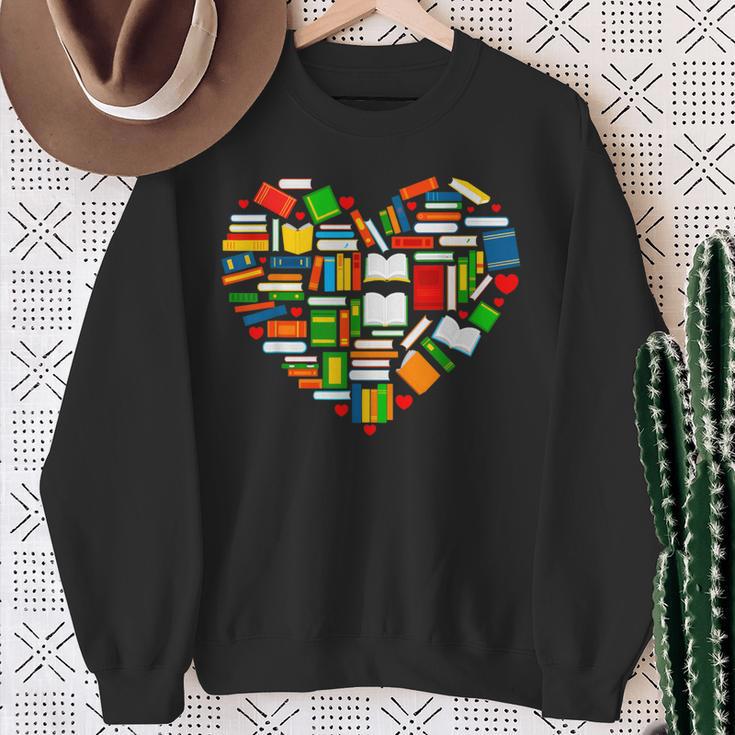 Book Lover Librarian Books Heart Valentine Sweatshirt Gifts for Old Women
