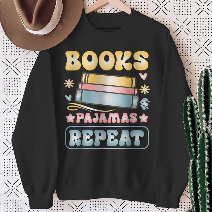 Book And Pajama Books Pajamas Repeat Librarian Sweatshirt Gifts for Old Women