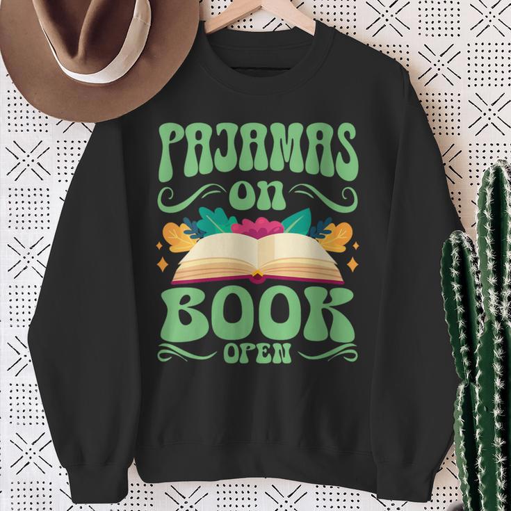 Book And Pajama Pajamas On Book Open Sweatshirt Gifts for Old Women