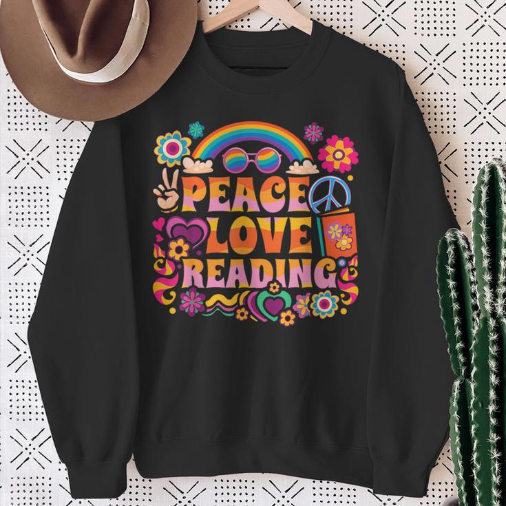 Book Peace Bookworm Hippie Rainbow Peace Sign Sweatshirt Gifts for Old Women