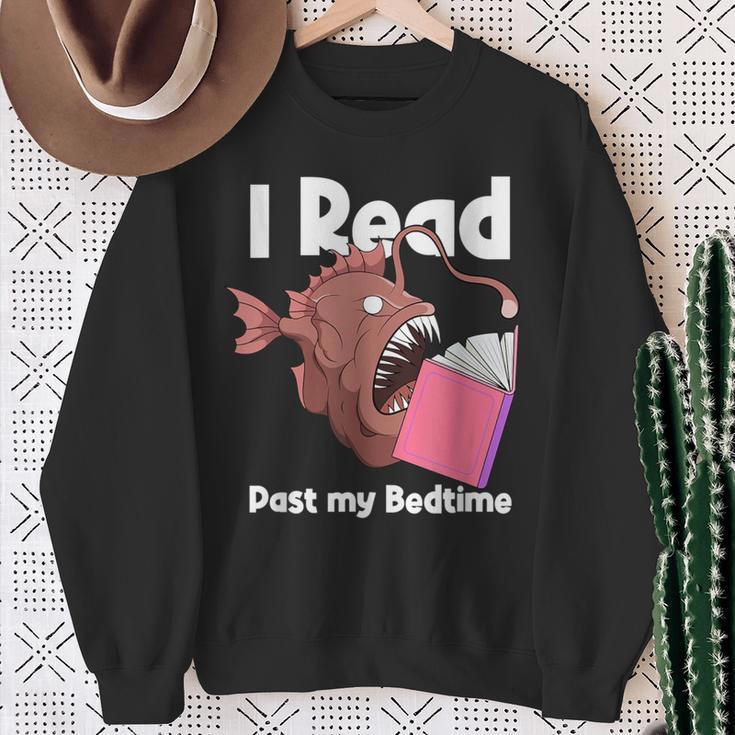 Book Reading Anglerfish I Read Past My Bed Time Librarian Sweatshirt Gifts for Old Women