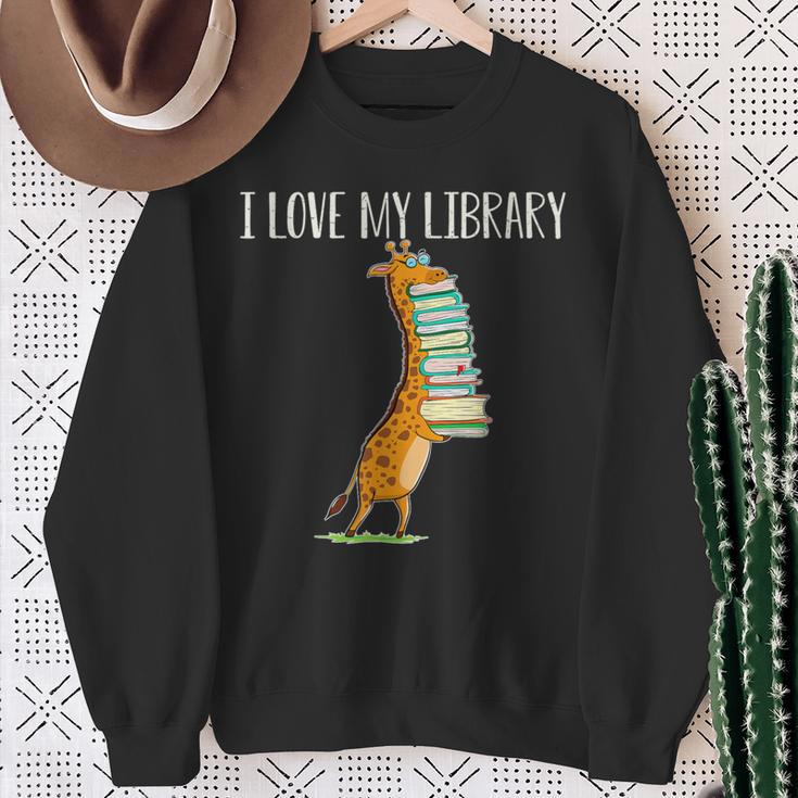 Book Reading Giraffe I Love My Library Sweatshirt Gifts for Old Women