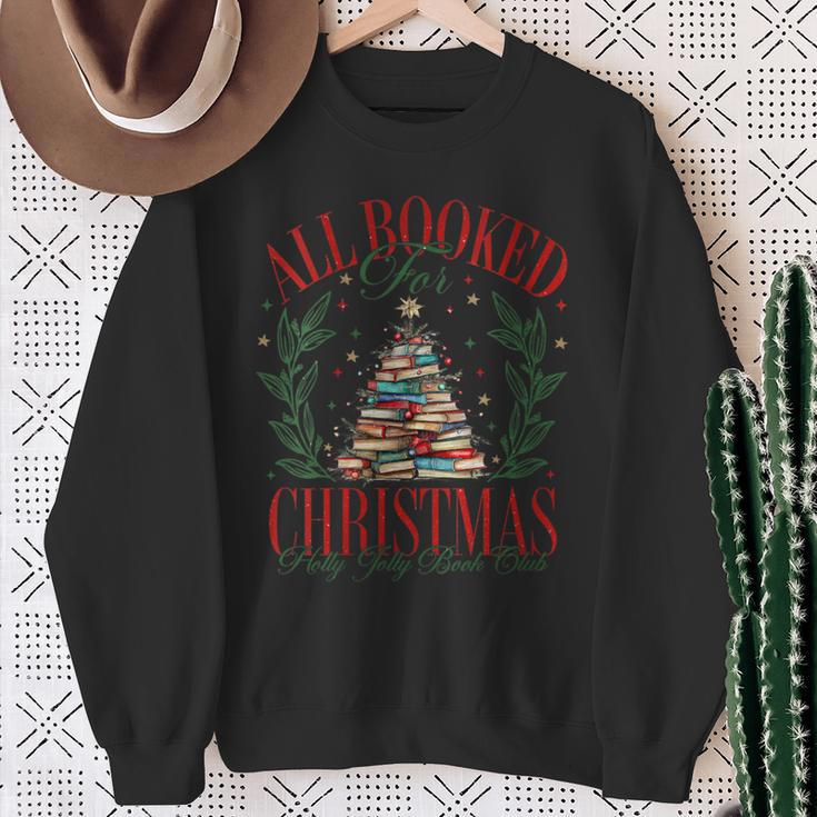 All Booked For Christmas Holly Xmas Jolly Book Club Teacher Sweatshirt Gifts for Old Women