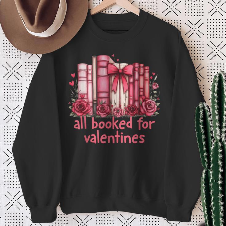 All Booked For Valentines Coquette Bow Book Lover Bookworm Sweatshirt Gifts for Old Women