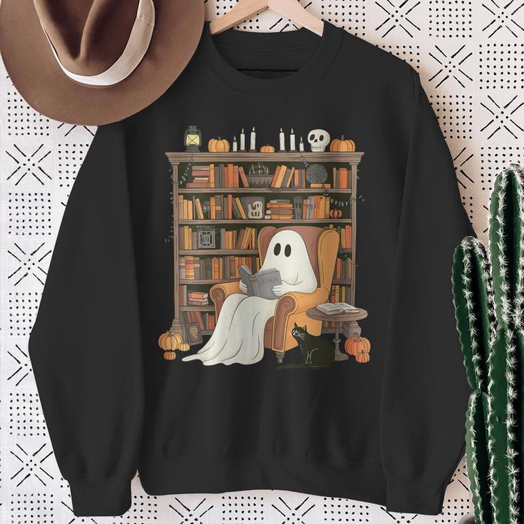 Bookish Ghost Haunted Library Cat Bookworm Book Lover Sweatshirt Gifts for Old Women