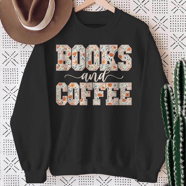 Books & Coffee Floral Sweatshirt Gifts for Old Women