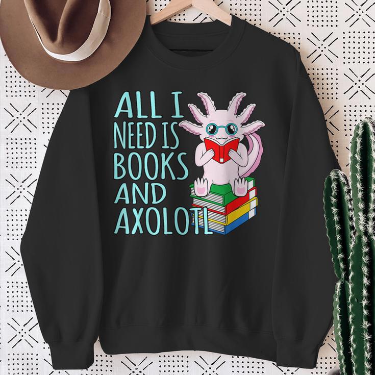 Books And Axolotl Kawaii Animal Axolotls Lover Owner Graphic Sweatshirt Gifts for Old Women