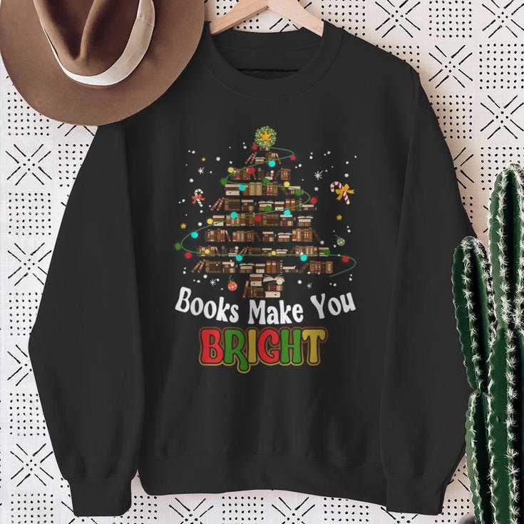Books Make You Bright Books Christmas Tree Merry Xmas Sweatshirt Gifts for Old Women