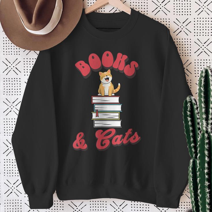 Books And Cats Book Lovers Cat Lovers Teacher Writer Sweatshirt Gifts for Old Women
