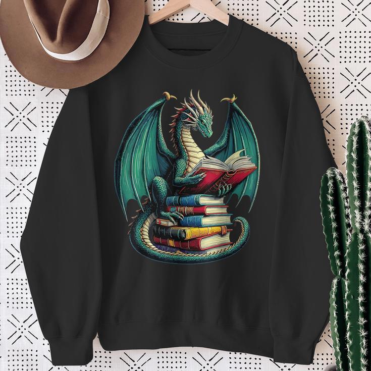 Books Dragon Reading Book Lover Sweatshirt Gifts for Old Women