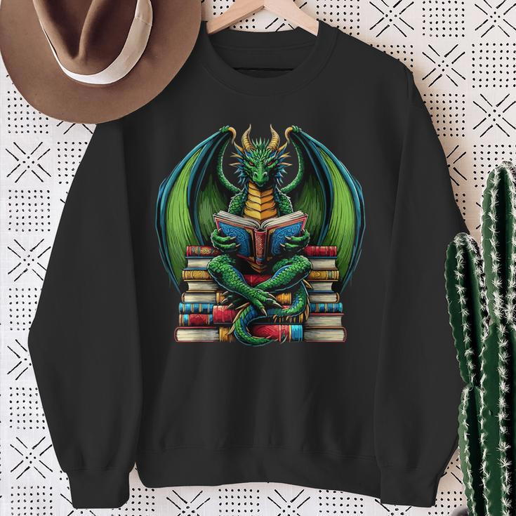 Books Dragon Reading Book Sweatshirt Gifts for Old Women